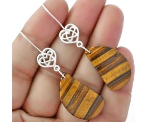 Celtic - Natural Tiger Eye - Africa Earrings SDE61946 E-1213, 16x28 mm