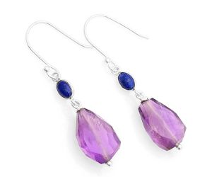 Faceted Amethyst - Brazil & Lapis Earrings SDE62855 E-1012, 11x15 mm