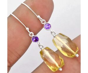 Faceted Lemon Quartz & Amethyst Earrings SDE62859 E-1012, 9x16 mm