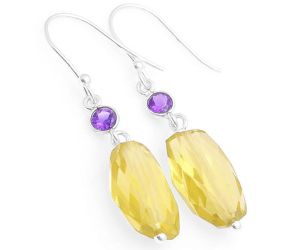 Faceted Lemon Quartz & Amethyst Earrings SDE62859 E-1012, 9x16 mm