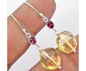 Faceted Natural Lemon Quartz & Garnet Earrings SDE62862 E-1012, 12x14 mm