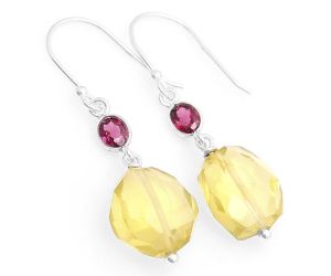 Faceted Natural Lemon Quartz & Garnet Earrings SDE62862 E-1012, 12x14 mm