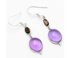 Amethyst Cab - Brazil & Smoky Quartz Earrings SDE63465 E-1006, 10x12 mm