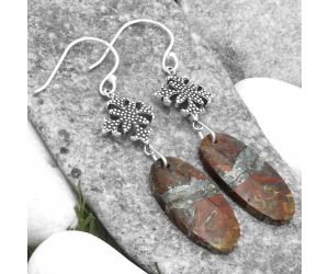 Natural Red Brecciated Jasper Earrings SDE65237 E-1235, 11x25 mm