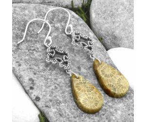 Natural Flower Fossil Coral Earrings SDE65291 E-1235, 11x21 mm