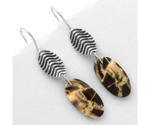 Natural Coffee Zebra Jasper Earrings SDE66328 E-1203, 11x21 mm