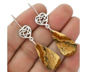 Celtic - Natural Picture Jasper Earrings SDE66473 E-1213, 14x28 mm