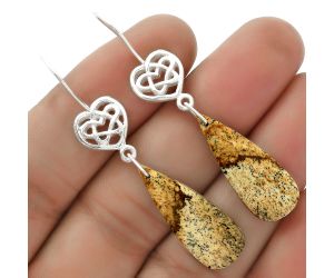 Celtic - Natural Picture Jasper Earrings SDE66479 E-1213, 10x26 mm