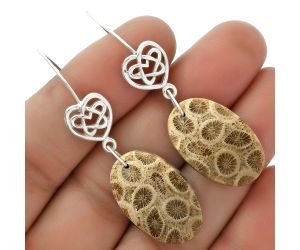 Celtic - Natural Flower Fossil Coral Earrings SDE66484 E-1213, 15x24 mm