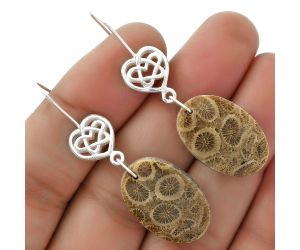 Celtic - Natural Flower Fossil Coral Earrings SDE66492 E-1213, 15x22 mm