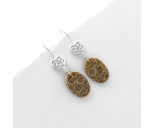 Celtic - Natural Flower Fossil Coral Earrings SDE66492 E-1213, 15x22 mm