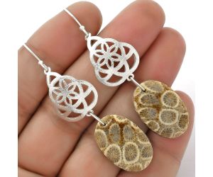 Natural Flower Fossil Coral Earrings SDE66495 E-1108, 14x23 mm