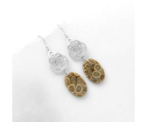 Natural Flower Fossil Coral Earrings SDE66495 E-1108, 14x23 mm