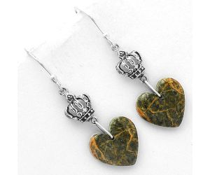 Valentine Gift Heart Moroccan Yellow Jacket Jasper Earrings SDE66520 E-1235, 14x14 mm