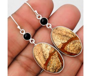 Natural Picture Jasper & Black Onyx Earrings SDE70105 E-1002, 15x23 mm