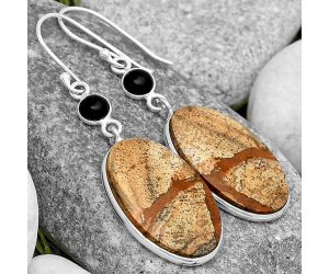 Natural Picture Jasper & Black Onyx Earrings SDE70105 E-1002, 15x23 mm