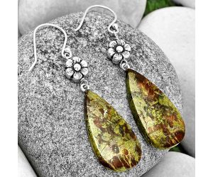 Floral - Natural Dragon Blood Stone Earrings SDE71344 E-1030, 14x28 mm