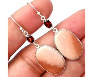 Pink Aventurine and Garnet Earrings SDE77343 E-1002, 14x20 mm