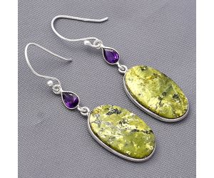 Serpentine and Amethyst Earrings SDE77411 E-1002, 13x21 mm