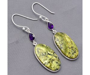 Serpentine and Amethyst Earrings SDE77413 E-1002, 13x23 mm