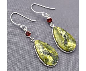 Serpentine and Garnet Earrings SDE77425 E-1002, 13x22 mm