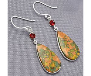 Bamboo Jasper and Garnet Earrings SDE77481 E-1002, 13x23 mm