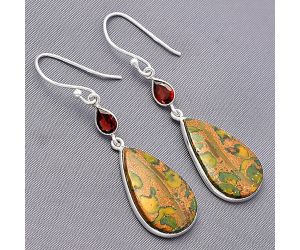 Bamboo Jasper and Garnet Earrings SDE77483 E-1002, 13x21 mm