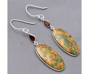 Bamboo Jasper and Garnet Earrings SDE77484 E-1002, 13x25 mm