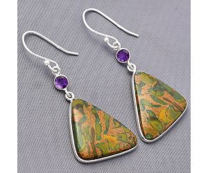 Bamboo Jasper and Amethyst Earrings SDE77490 E-1002, 17x23 mm