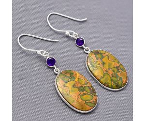 Bamboo Jasper and Amethyst Earrings SDE77492 E-1002, 15x21 mm