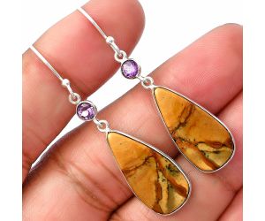 Rocky Butte Picture Jasper and Amethyst Earrings SDE77495 E-1002, 11x22 mm