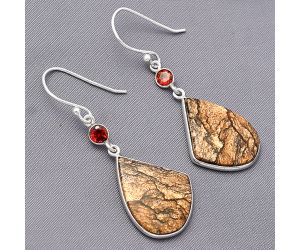 Picture Jasper and Garnet Earrings SDE77522 E-1002, 16x20 mm