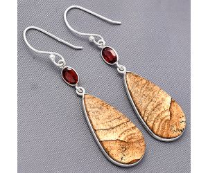 Picture Jasper and Garnet Earrings SDE77528 E-1002, 13x26 mm