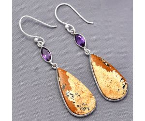 Picture Jasper and Amethyst Earrings SDE77536 E-1002, 13x25 mm