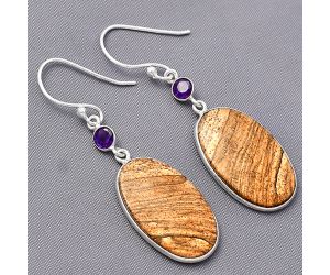 Picture Jasper and Amethyst Earrings SDE77537 E-1002, 14x23 mm