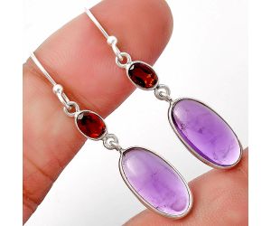 Amethyst Cab and Garnet Earrings SDE77736 E-1006, 8x15 mm