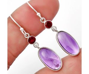 Amethyst Cab and Garnet Earrings SDE77738 E-1006, 8x15 mm