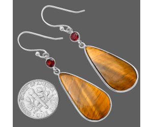 Tiger Eye and Garnet Earrings SDE78941 E-1002, 14x26 mm