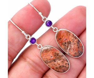 Poppy Jasper and Amethyst Earrings SDE80542 E-1002, 12x21 mm