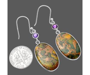 Bamboo Jasper and Amethyst Earrings SDE80551 E-1002, 14x22 mm