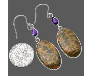 Bamboo Jasper and Amethyst Earrings SDE80552 E-1002, 14x22 mm