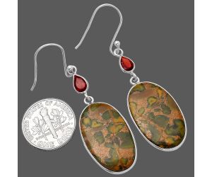 Bamboo Jasper and Garnet Earrings SDE80554 E-1002, 14x24 mm