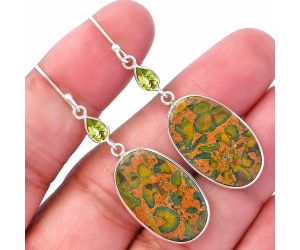 Bamboo Jasper and Peridot Earrings SDE80558 E-1002, 14x23 mm