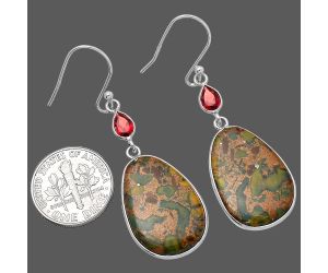 Bamboo Jasper and Garnet Earrings SDE80560 E-1002, 16x23 mm