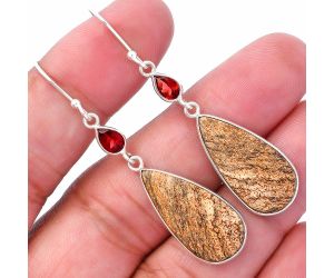 Picture Jasper and Garnet Earrings SDE80562 E-1002, 11x23 mm