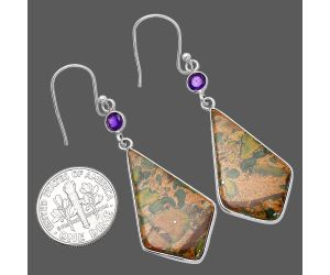 Bamboo Jasper and Amethyst Earrings SDE80563 E-1002, 16x28 mm