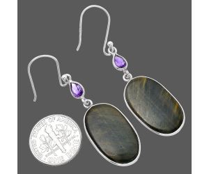 Blue Tiger Eye and Amethyst Earrings SDE80592 E-1002, 13x23 mm