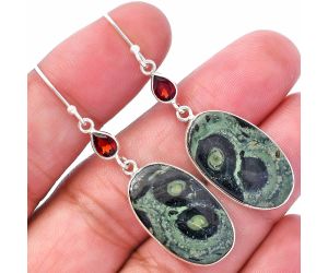 Star Galaxy Jasper and Garnet Earrings SDE80699 E-1002, 14x23 mm