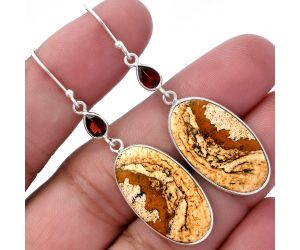 Picture Jasper and Garnet Earrings SDE80852 E-1002, 14x25 mm