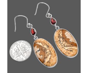 Picture Jasper and Garnet Earrings SDE80852 E-1002, 14x25 mm